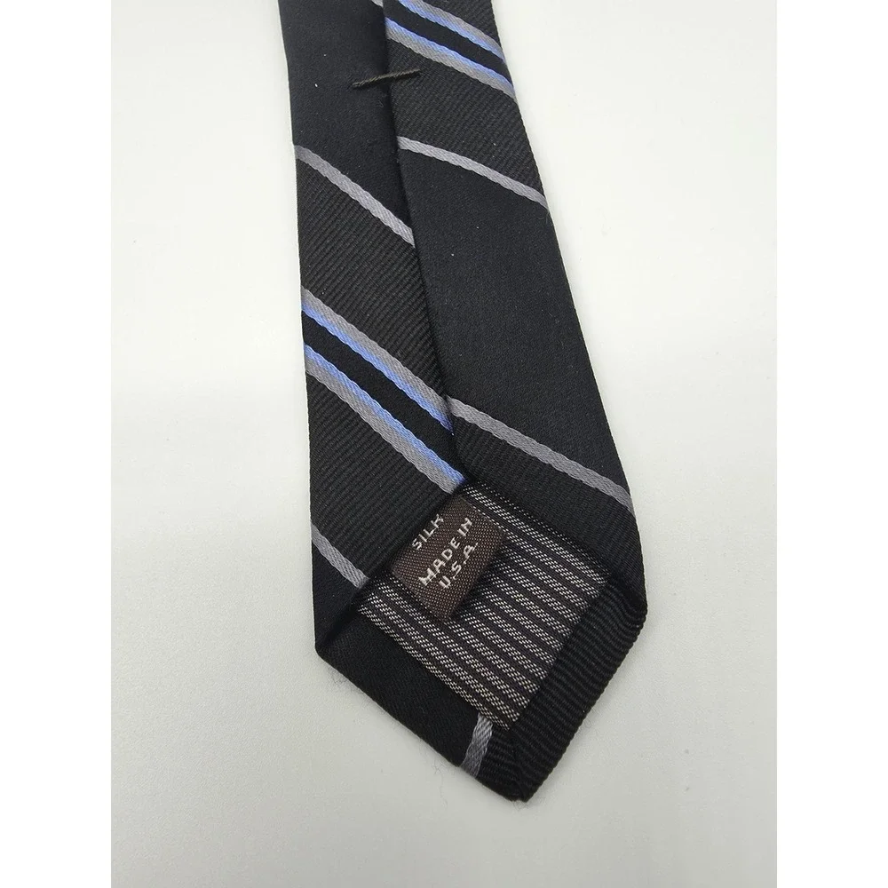 VTG Nordstrom Men's Black Blue Gray Stripped 100% Silk Neck Tie 59